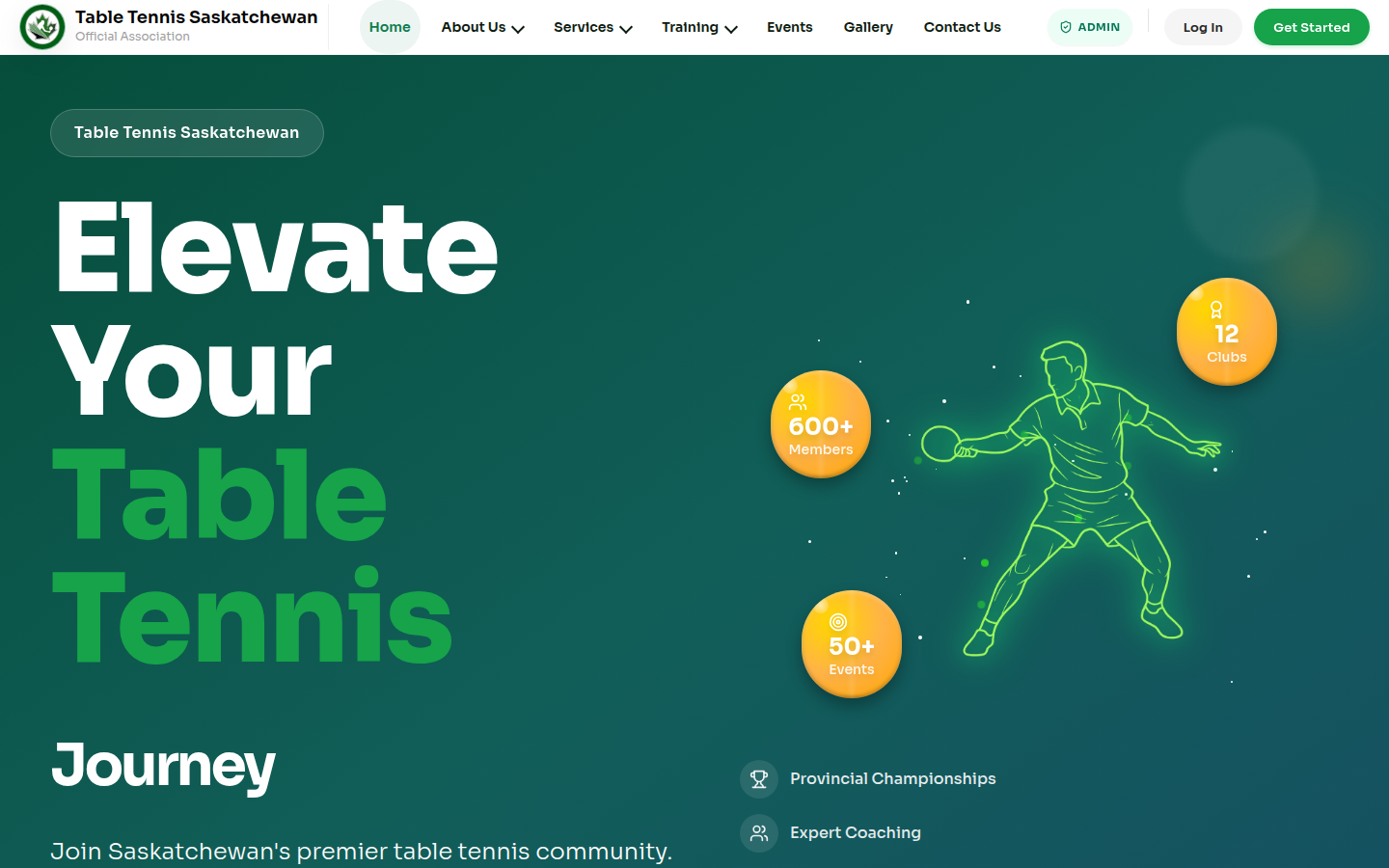 Table Tennis Saskatchewan production landing page.